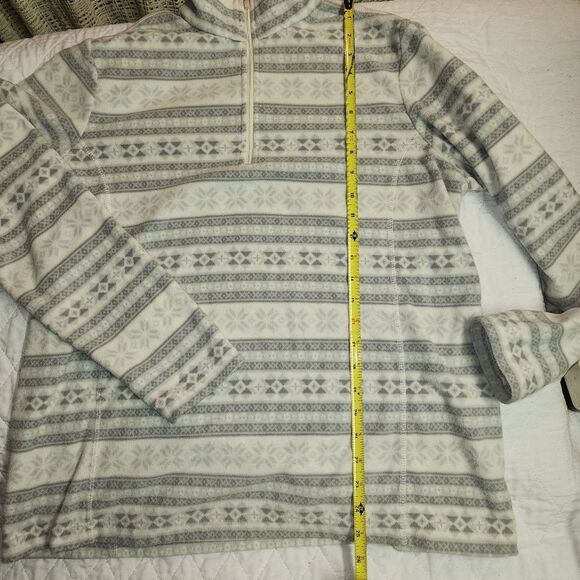Lands end womens pullover fair isle white grey full zip fleece size large winter - Picture 5 of 9
